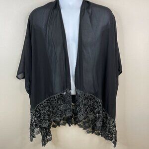 Vintage Womens Sequin Crochet Lace Trim Kimono Top OS Cocktail Holiday Party